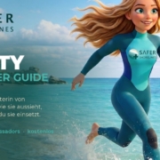 Guida al personaggio Safety — Safety cammina sulla spiaggia lungo la linea di riva, immagine di copertina della guida